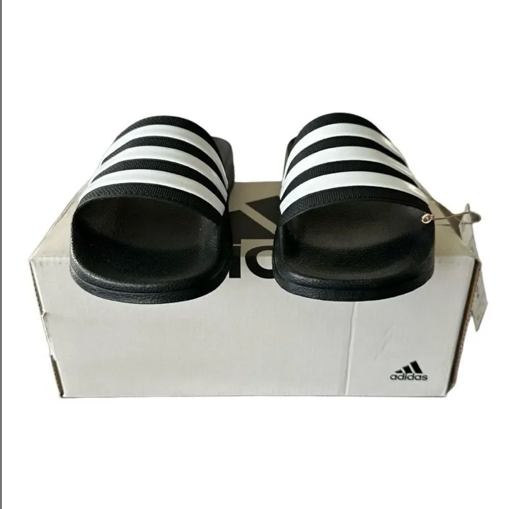 Adidas Adilette Shower Slides Black White Kids Unisex Size 2 New